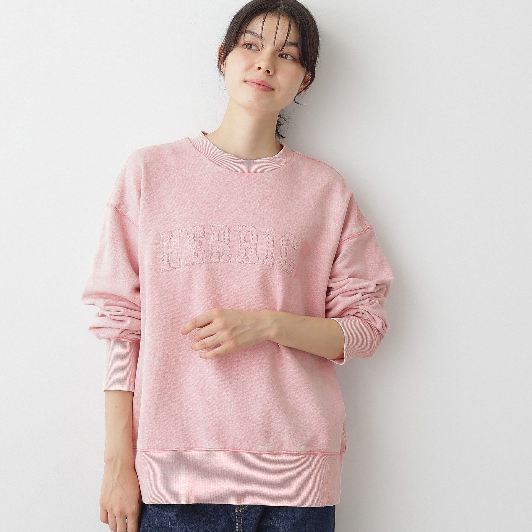 Dessin「【ユニセックス/洗える】ケミカルウォッシュ裏毛トレーナー」|パーカー|ピンク(072)
