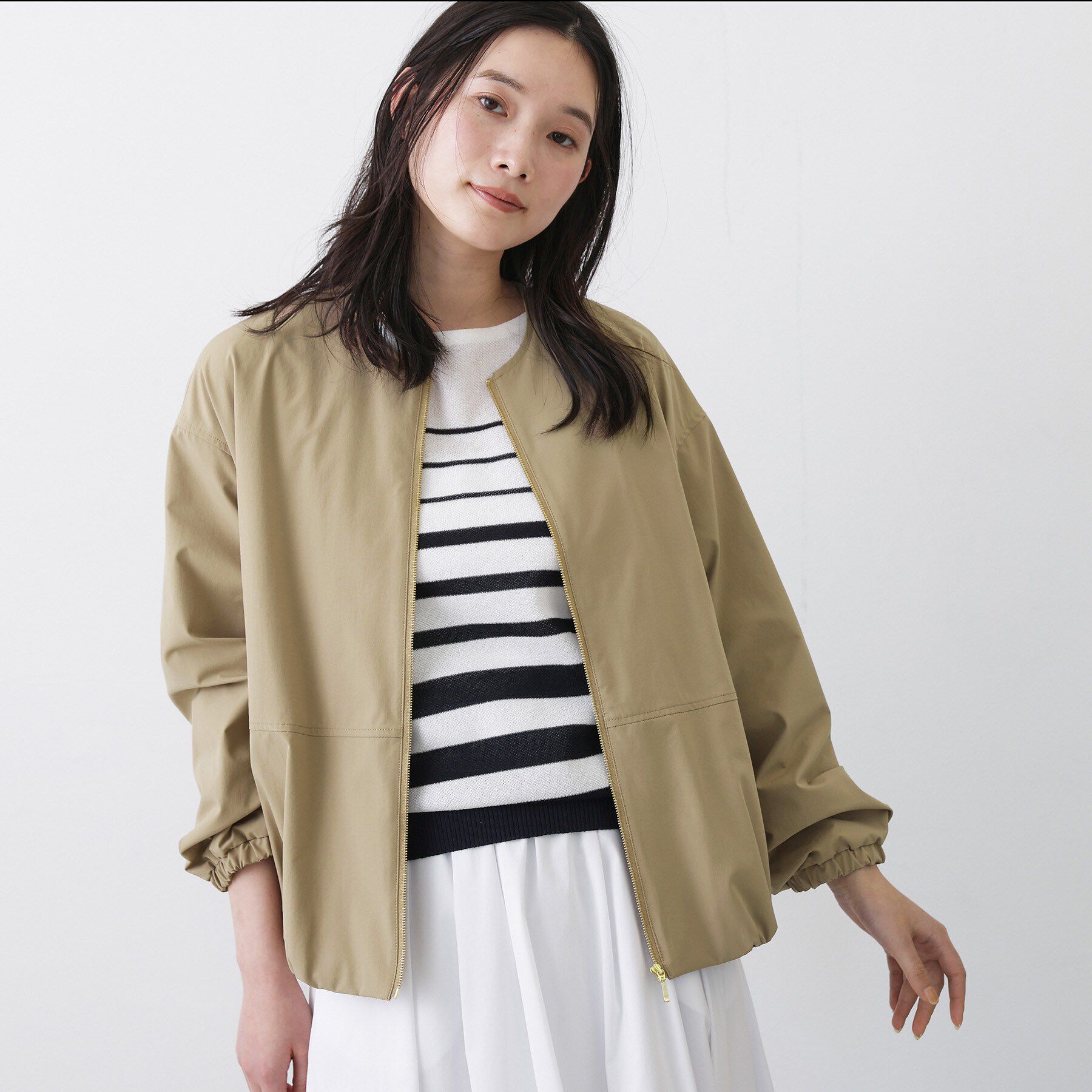 Dessin「【撥水/洗える】ノーカラーブルゾン」|ブルゾン・スタジャン|キャメルブラウン(0