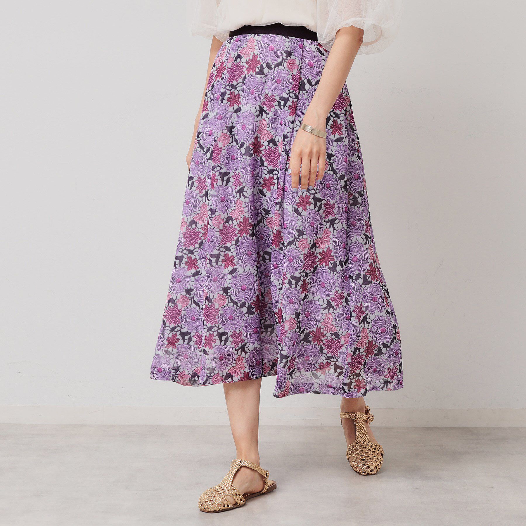 SunaUna「【&yours project／S～L】レース柄フレアスカート」|スカート|ピンク(172)