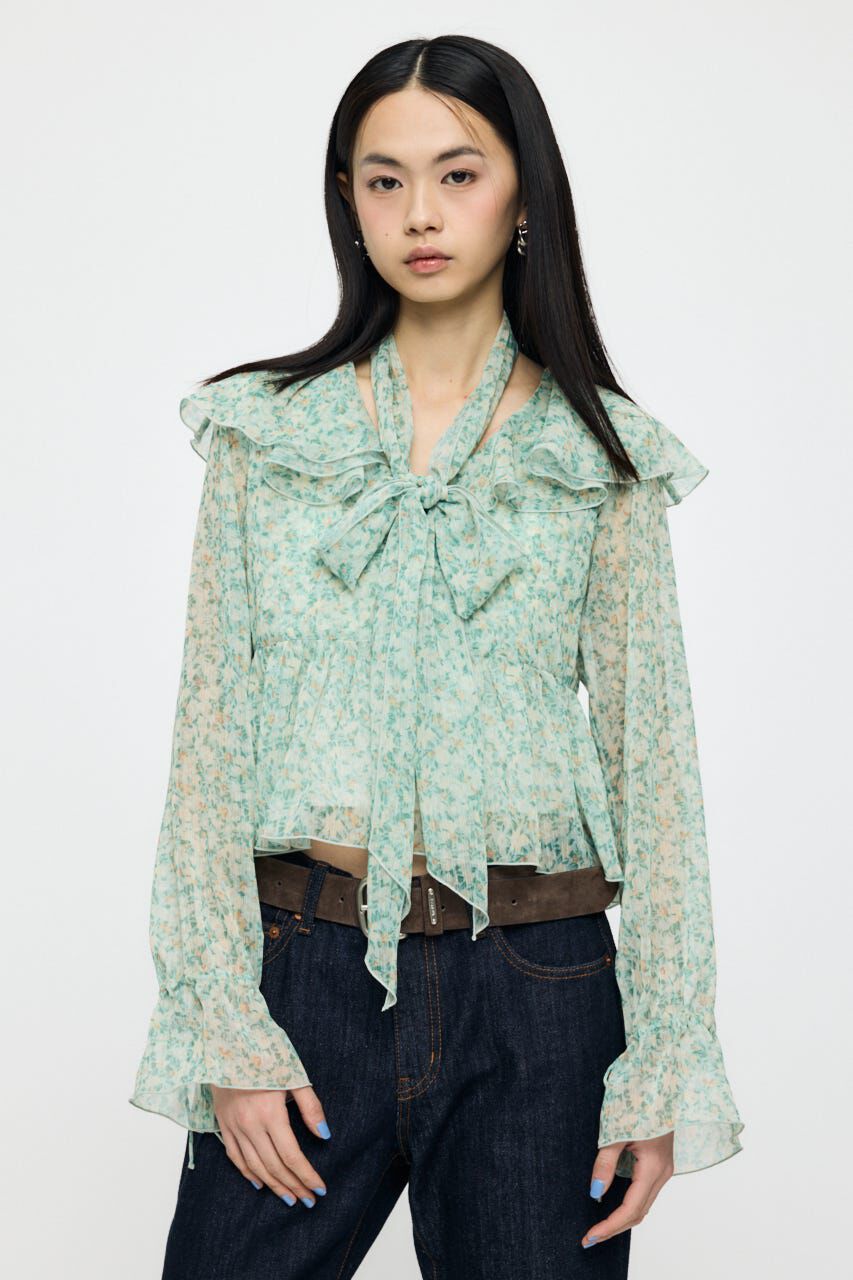 MOUSSY「BOW TIE CHIFFON ブラウス」|シャツ・ブラウス|柄GRN5