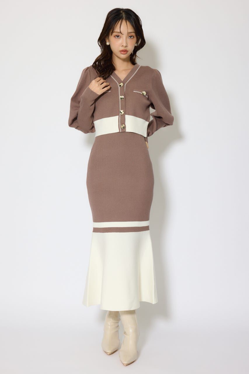 rienda「バイカラーカーデセットニットワンピース」|ワンピース|BRN