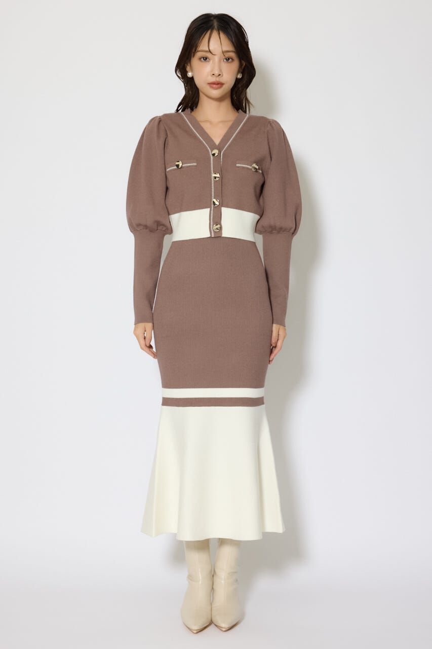 rienda「バイカラーカーデセットニットワンピース」|ワンピース|