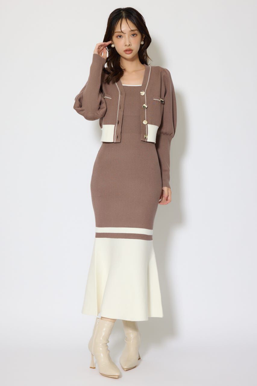 rienda「バイカラーカーデセットニットワンピース」|ワンピース|