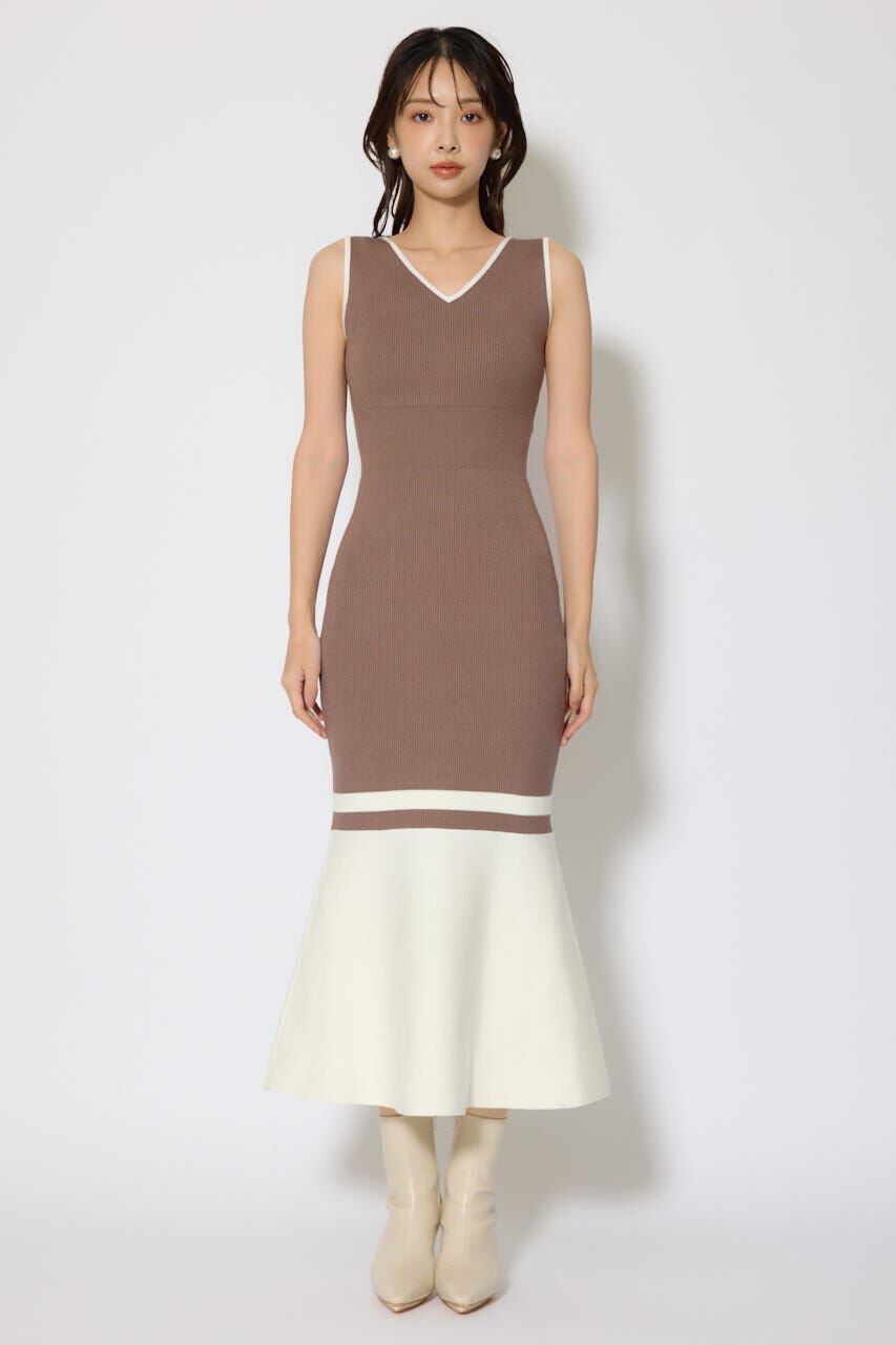 rienda「バイカラーカーデセットニットワンピース」|ワンピース|