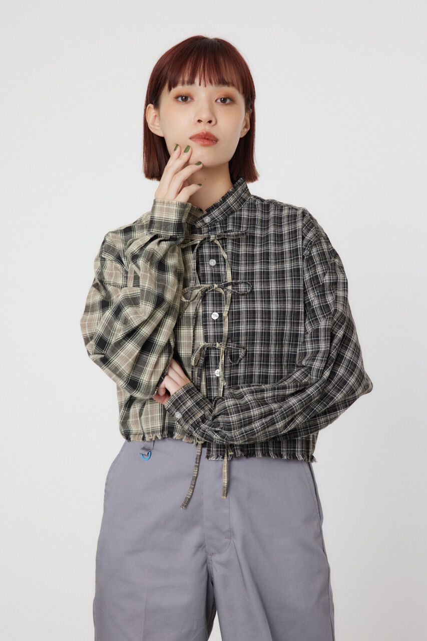 RODEO CROWNS「リボンクロップドシャツ」|シャツ・ブラウス|柄BLK5