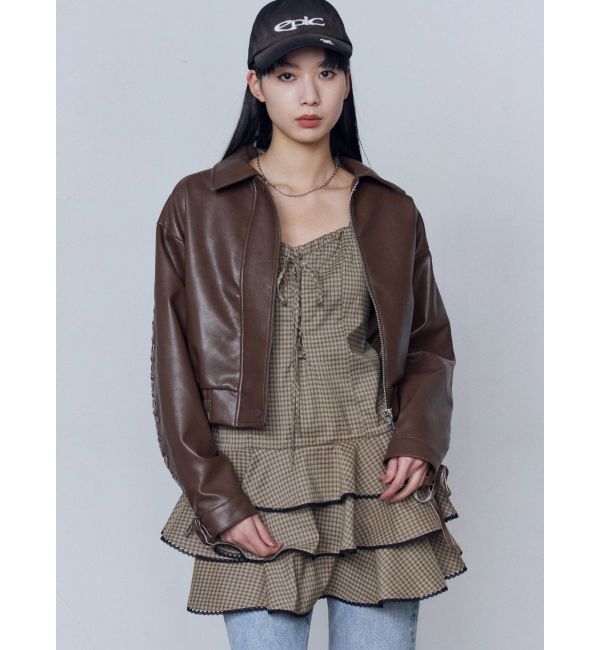 EMODA「バックレースアップショートブルゾン」|ブルゾン・スタジャン|