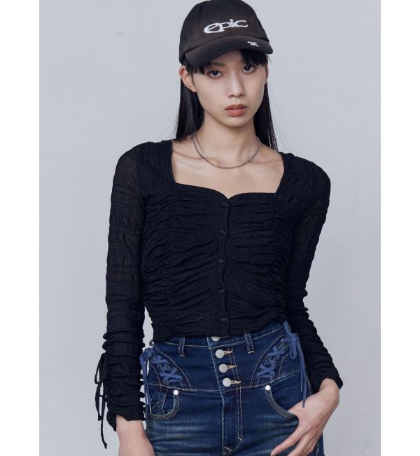 EMODA「フロントボタンギャザートップ」|Tシャツ・カットソー|ブラック