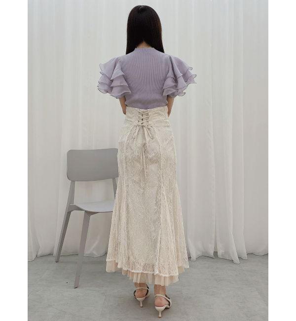 MERCURYDUO「異素材ボリュームラッフルスリーブニット」|ニット・セーター|