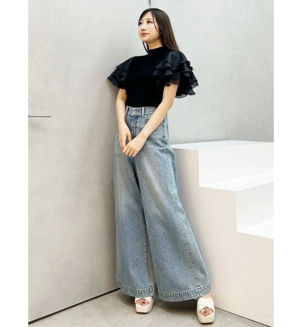 MERCURYDUO「異素材ボリュームラッフルスリーブニット」|ニット・セーター|