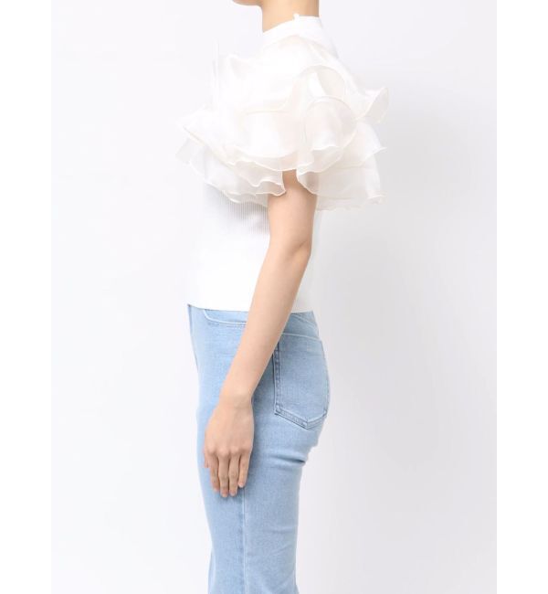 MERCURYDUO「異素材ボリュームラッフルスリーブニット」|ニット・セーター|