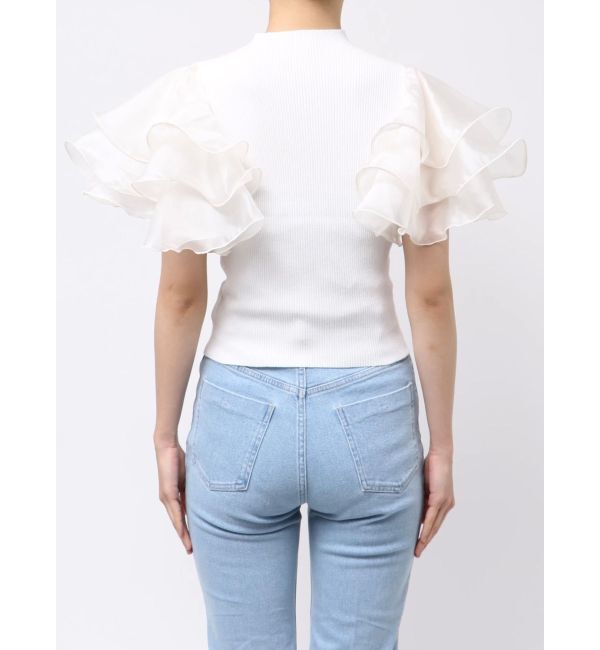 MERCURYDUO「異素材ボリュームラッフルスリーブニット」|ニット・セーター|