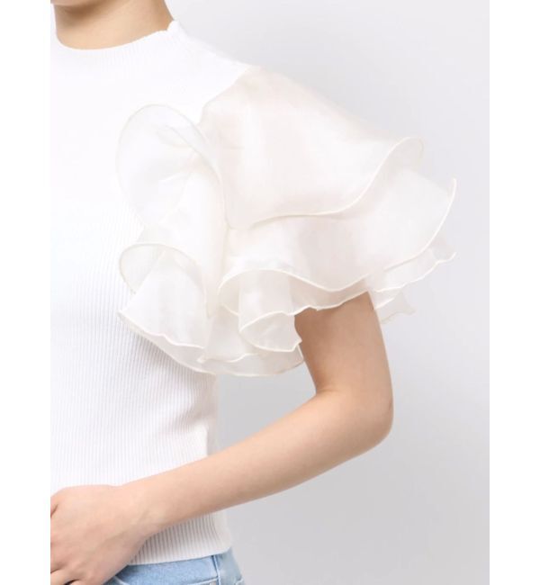 MERCURYDUO「異素材ボリュームラッフルスリーブニット」|ニット・セーター|