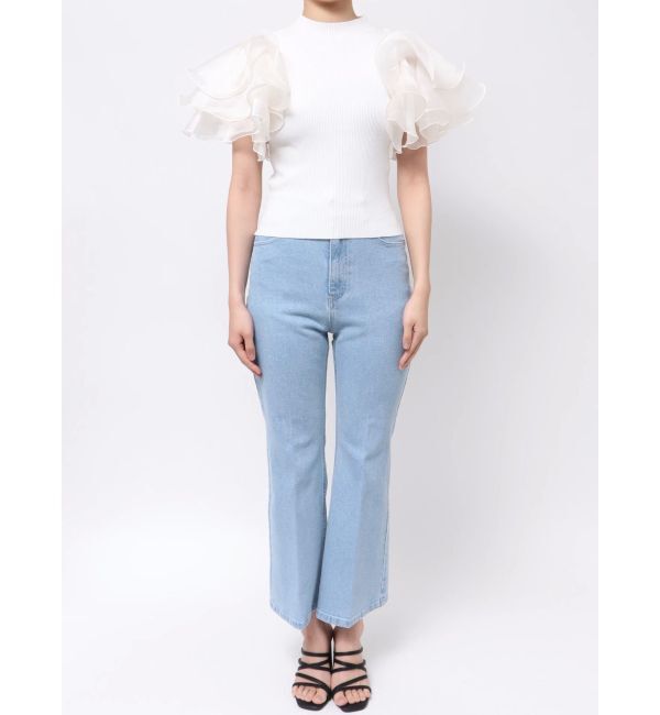 MERCURYDUO「異素材ボリュームラッフルスリーブニット」|ニット・セーター|