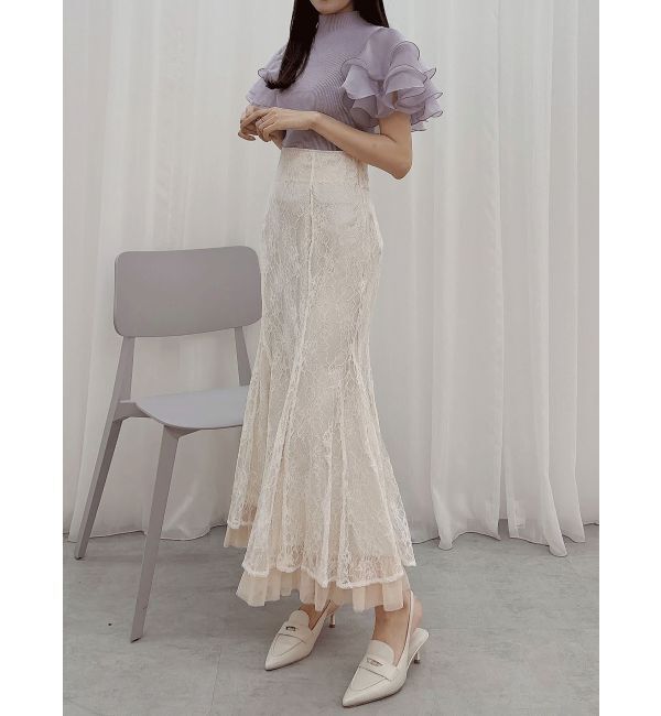 MERCURYDUO「異素材ボリュームラッフルスリーブニット」|ニット・セーター|