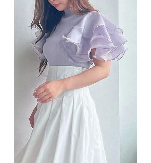 MERCURYDUO「異素材ボリュームラッフルスリーブニット」|ニット・セーター|ラベンダー