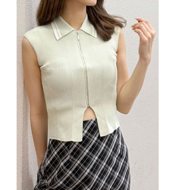 MERCURYDUO「ZIPポロニット」|ニット・セーター|ミントグリーン