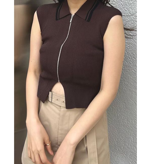 MERCURYDUO「ZIPポロニット」|ニット・セーター|ブラウン