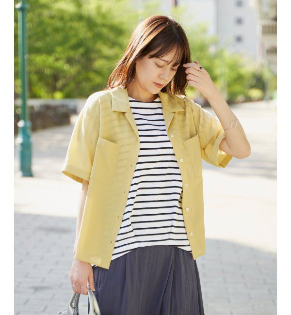 ikka「涼やか開襟ポケ付きシャツ」|シャツ・ブラウス|イエロー
