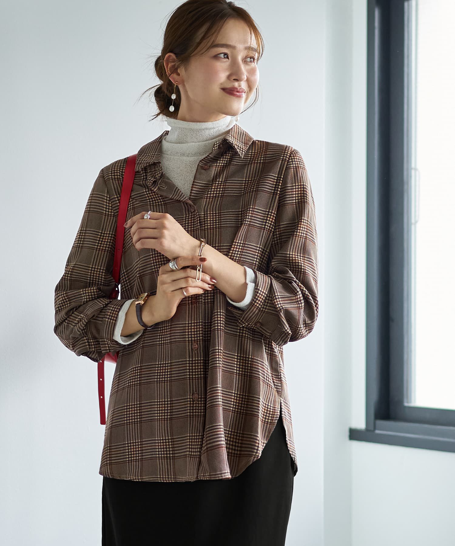 STYLE DELI「【LUXE】マットサテンチェック柄シャツ」|シャツ・ブラウス|