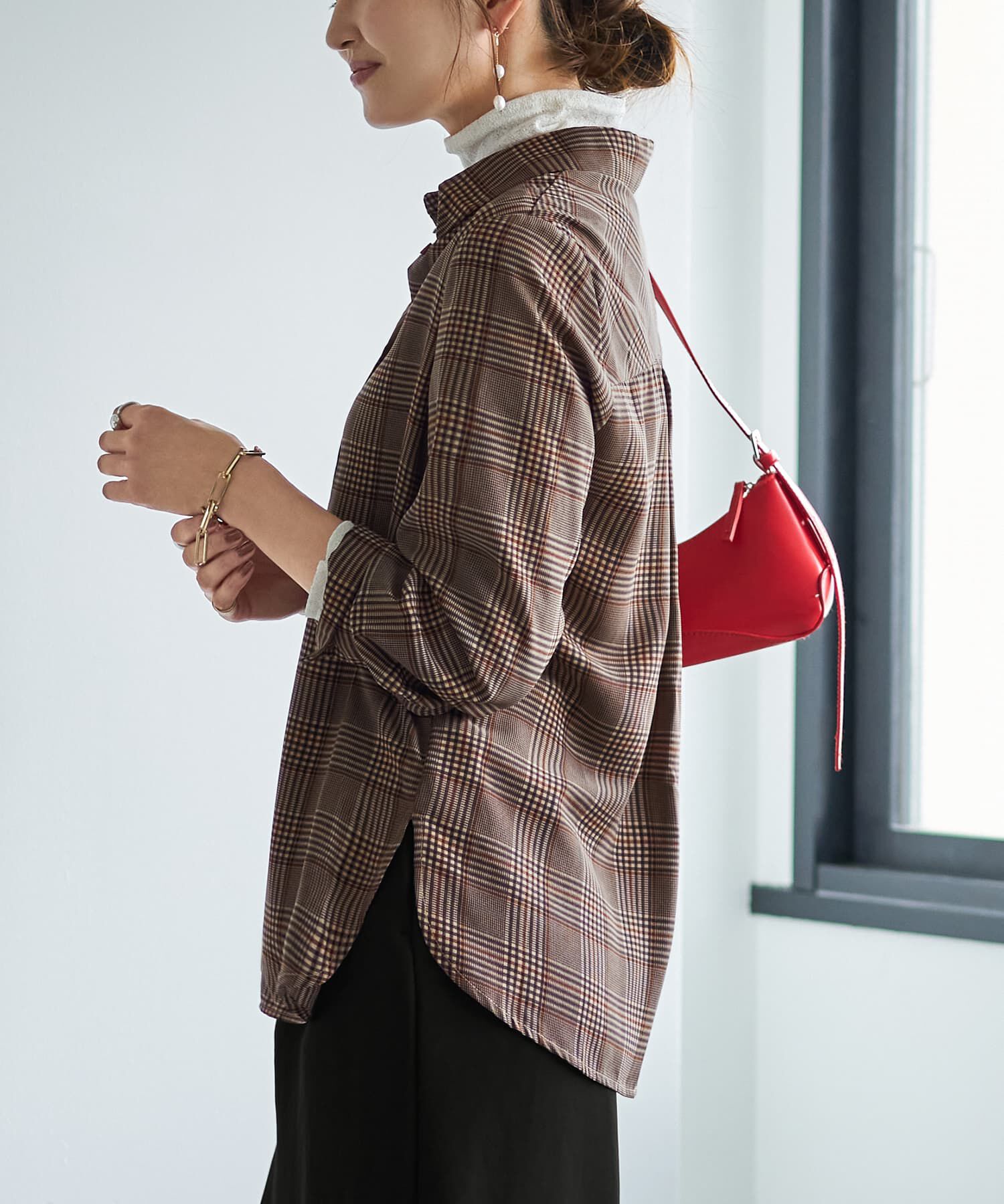 STYLE DELI「【LUXE】マットサテンチェック柄シャツ」|シャツ・ブラウス|