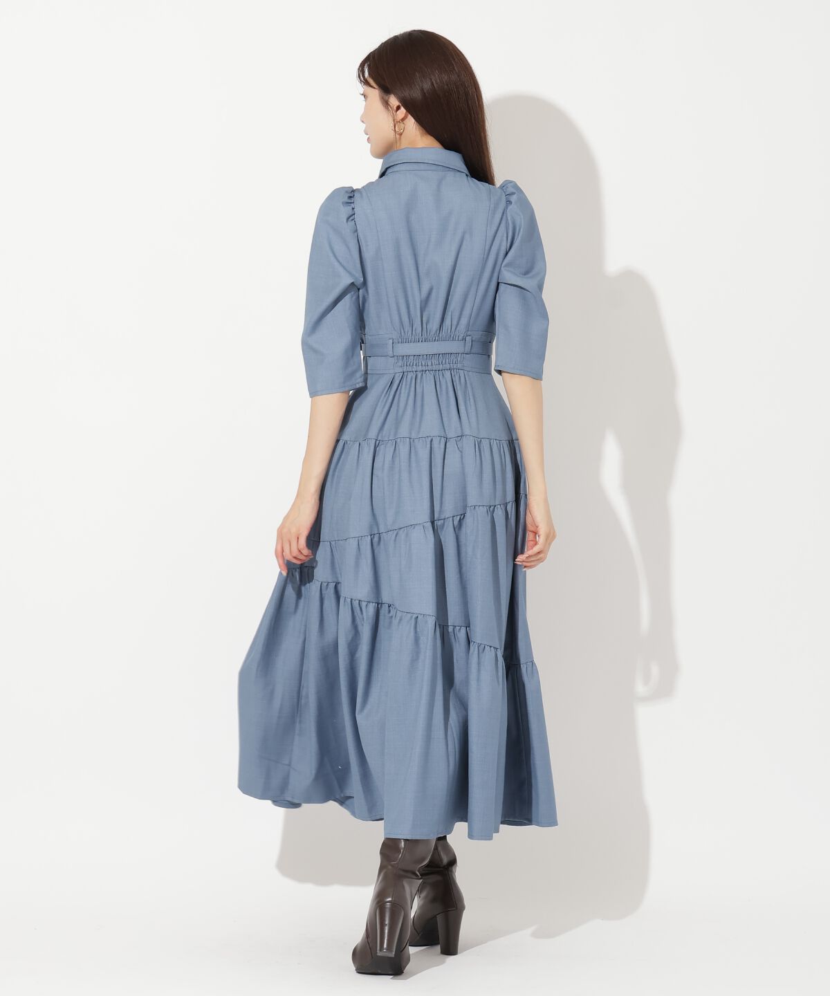 アンドクチュール「ベルト付ティアードシャツワンピース」|ワンピース|