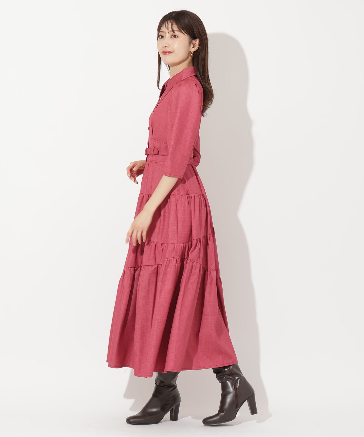 アンドクチュール「ベルト付ティアードシャツワンピース」|ワンピース|
