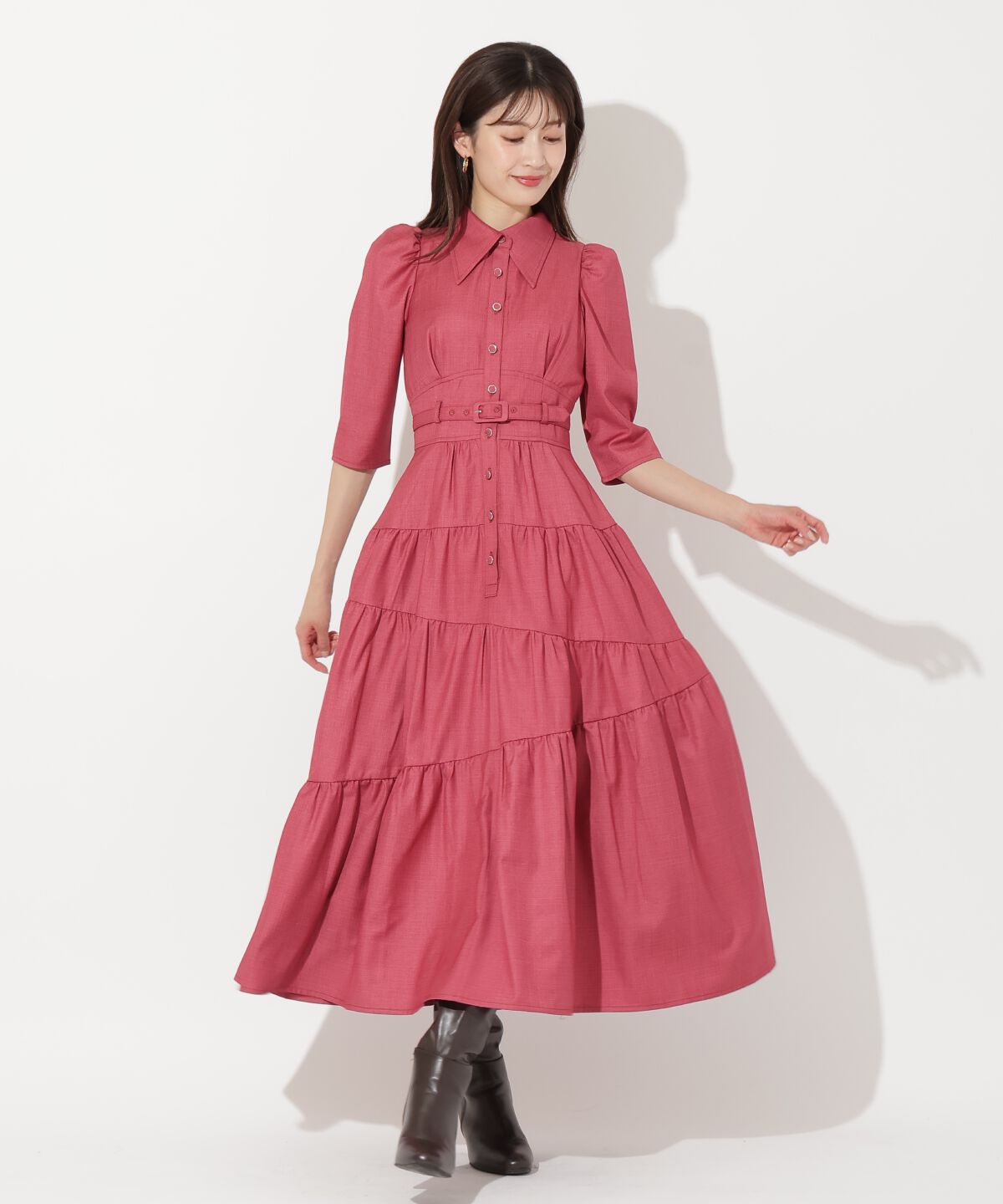 アンドクチュール「ベルト付ティアードシャツワンピース」|ワンピース|
