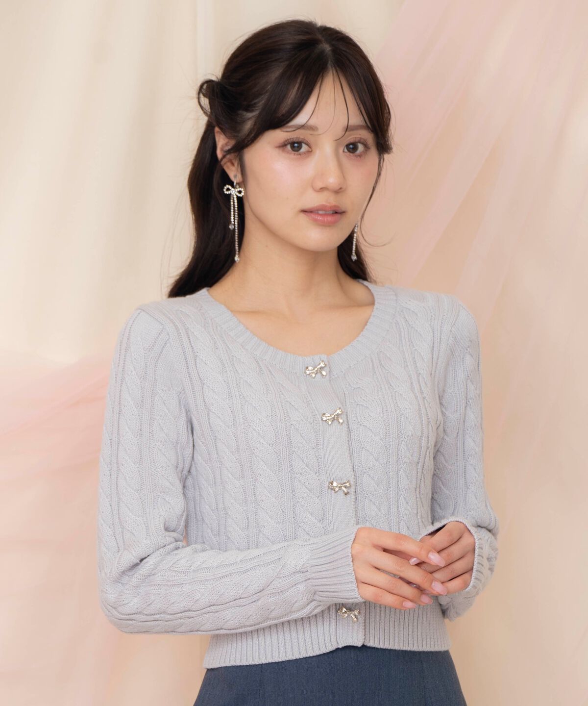 WILLSELECTION「ビジューリボンケーブルカーディガン」|カーディガン|