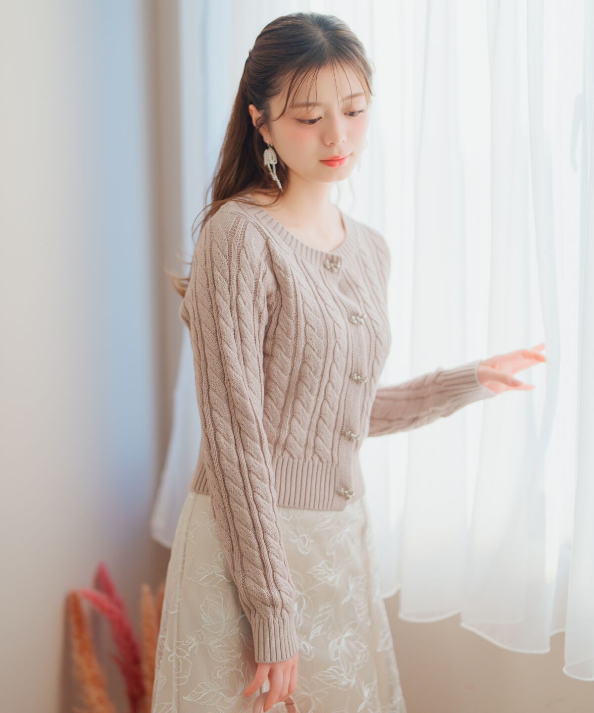 WILLSELECTION「ビジューリボンケーブルカーディガン」|カーディガン|