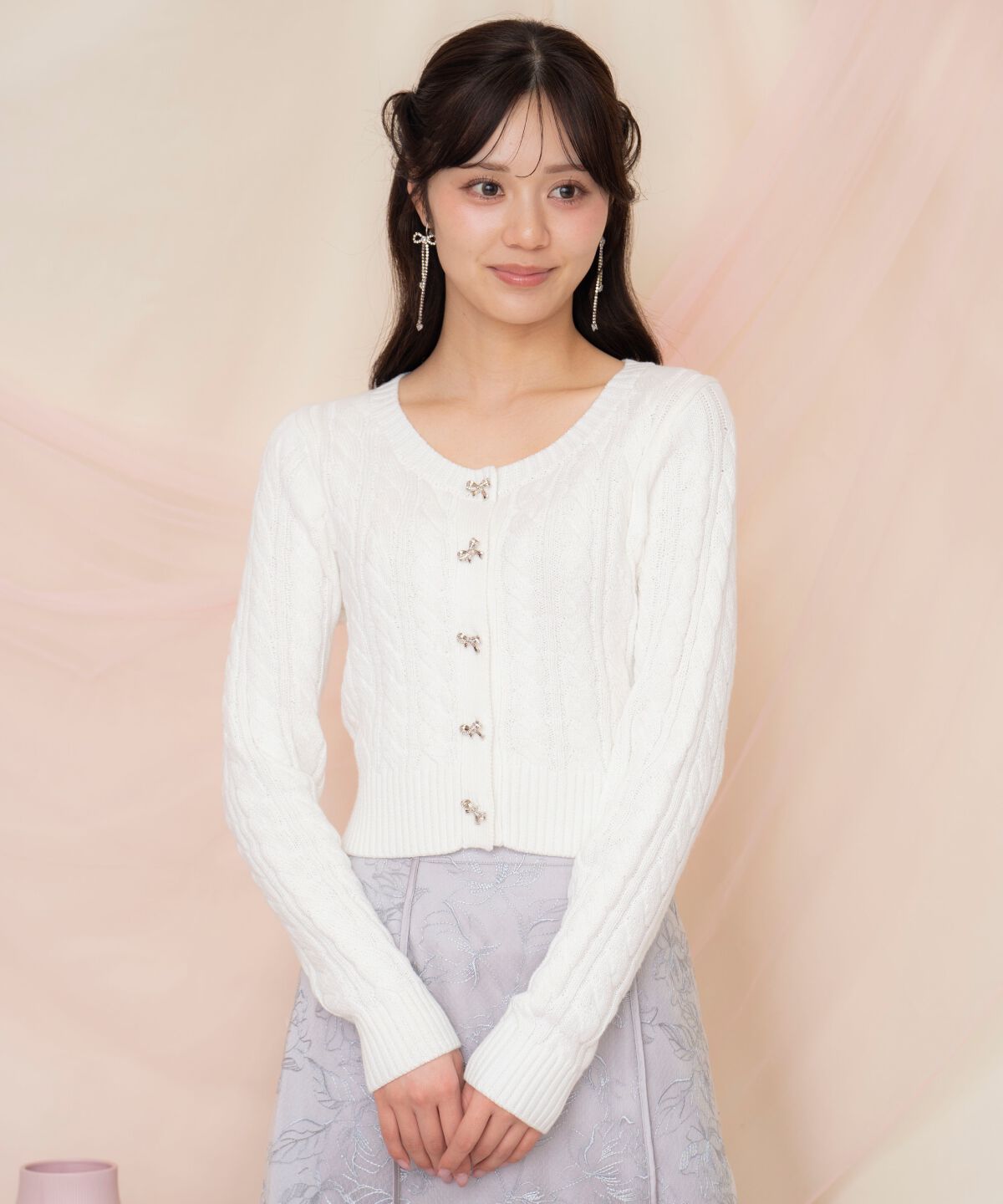 WILLSELECTION「ビジューリボンケーブルカーディガン」|カーディガン|