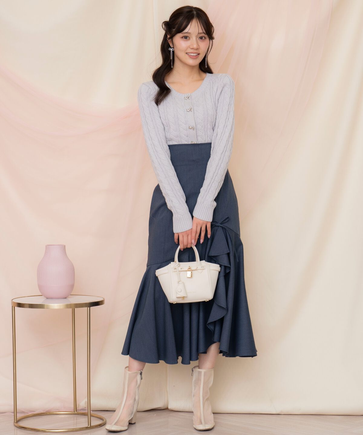 WILLSELECTION「ビジューリボンケーブルカーディガン」|カーディガン|