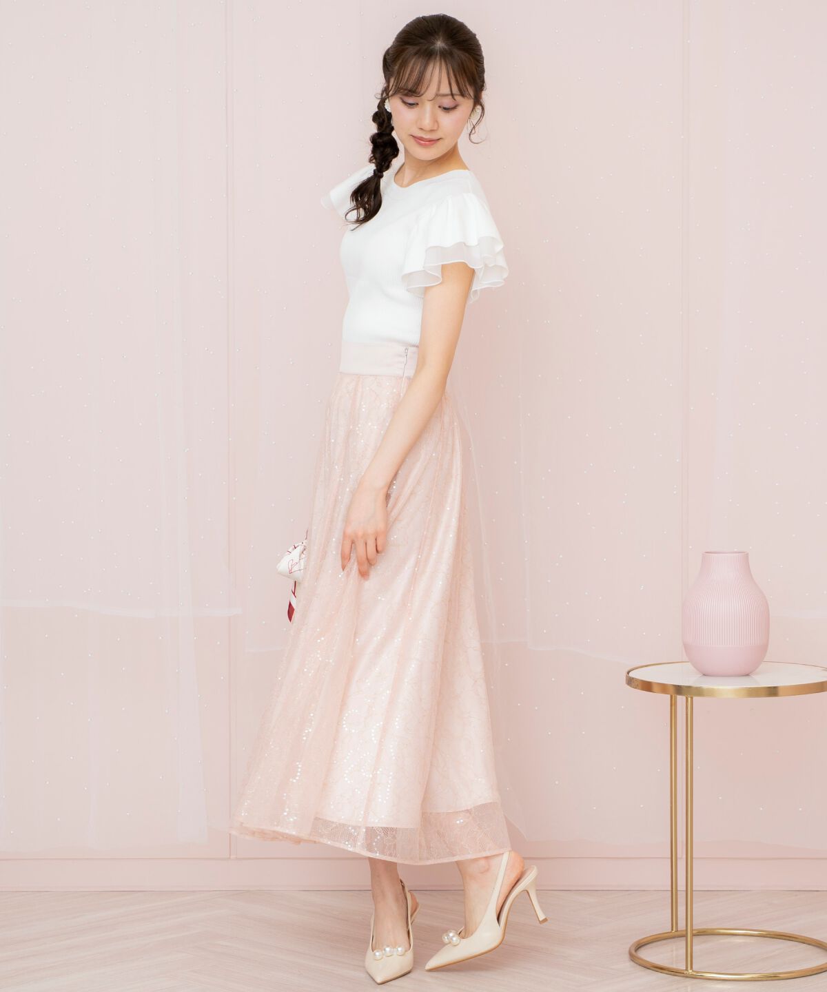 WILLSELECTION「スパンコール付きチュールスカート」|フレア|