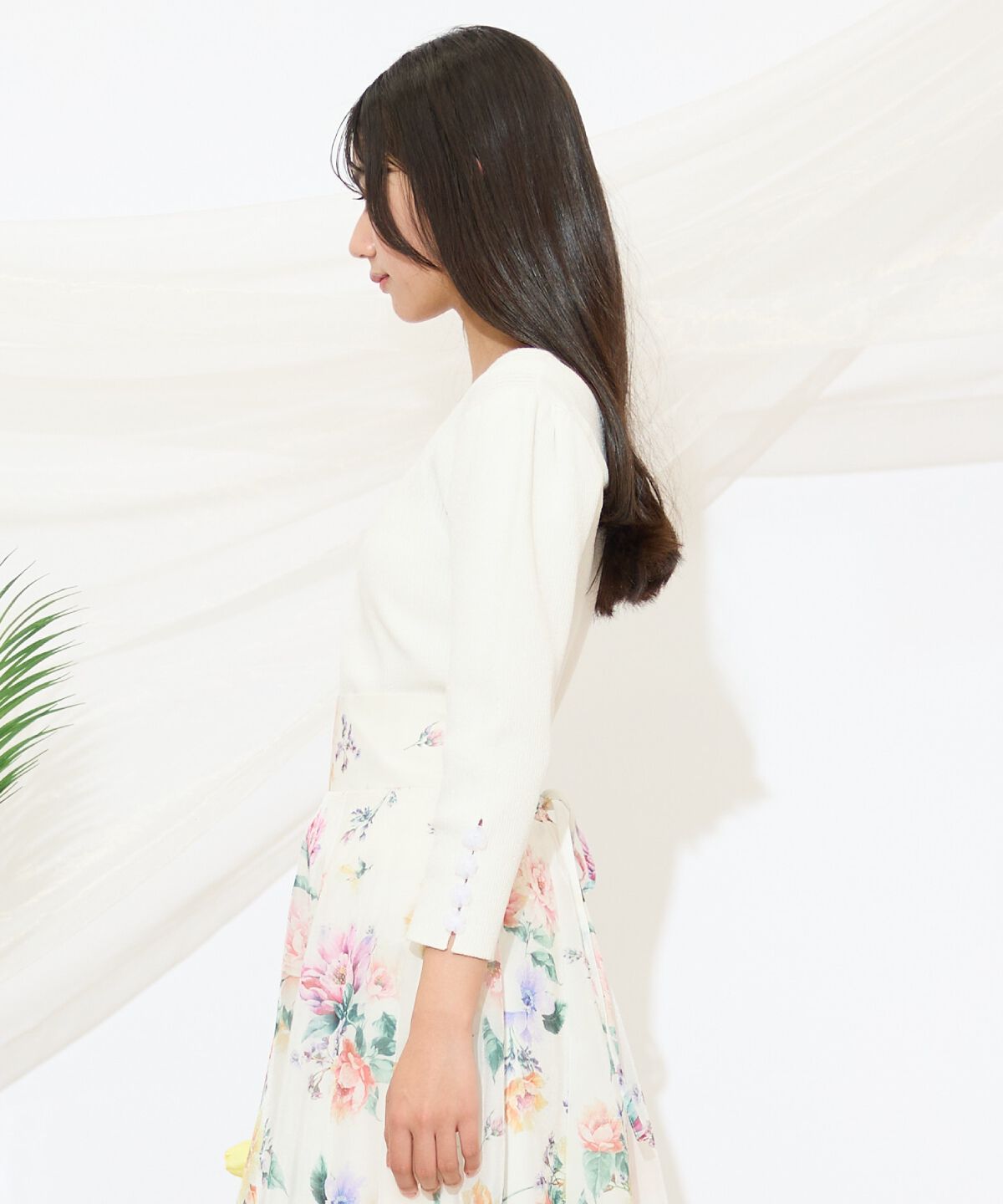 WILLSELECTION「袖フラワーラメ7分袖ニットプルオーバー」|ニット・セーター|