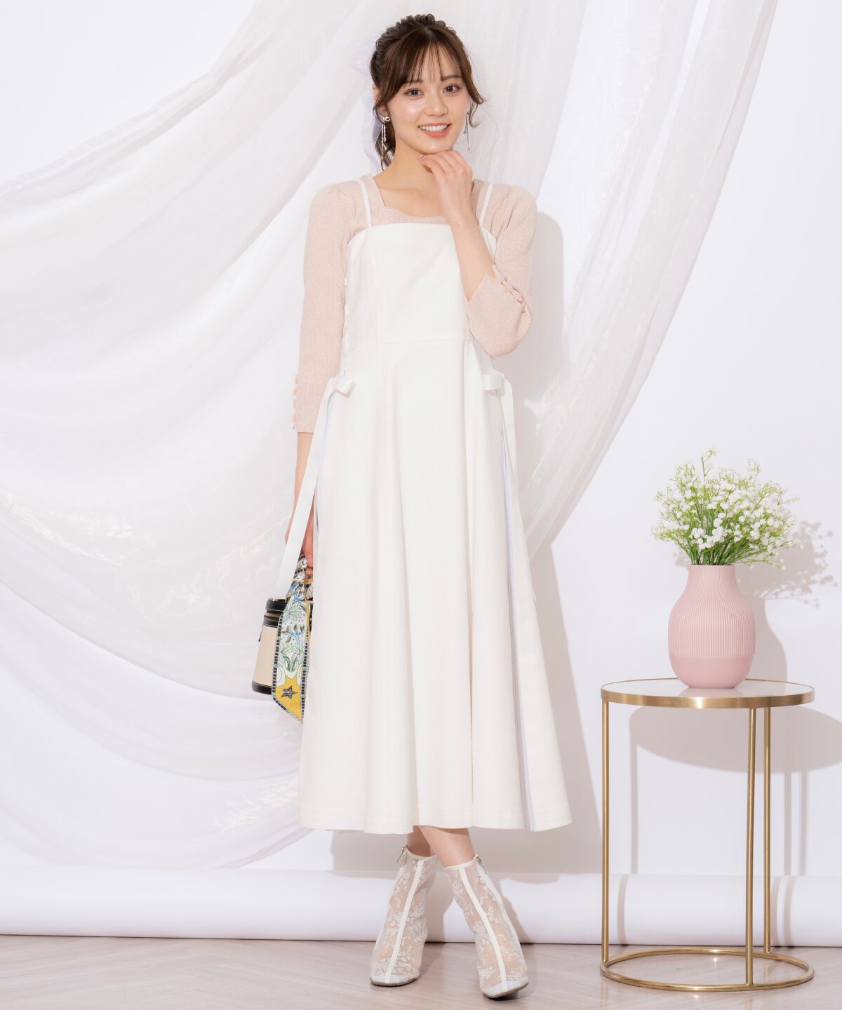 WILLSELECTION「袖フラワーラメ7分袖ニットプルオーバー」|ニット・セーター|