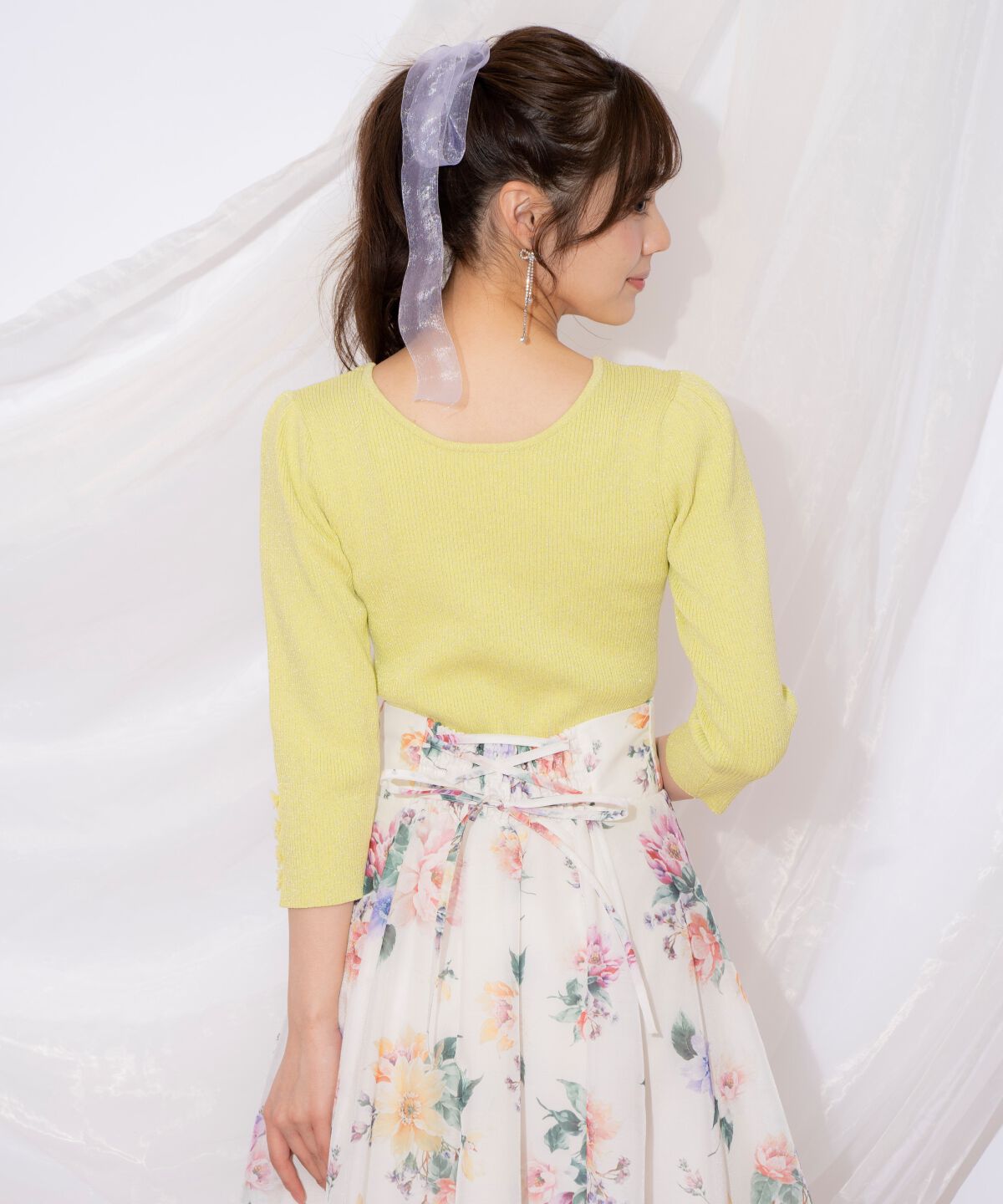 WILLSELECTION「袖フラワーラメ7分袖ニットプルオーバー」|ニット・セーター|