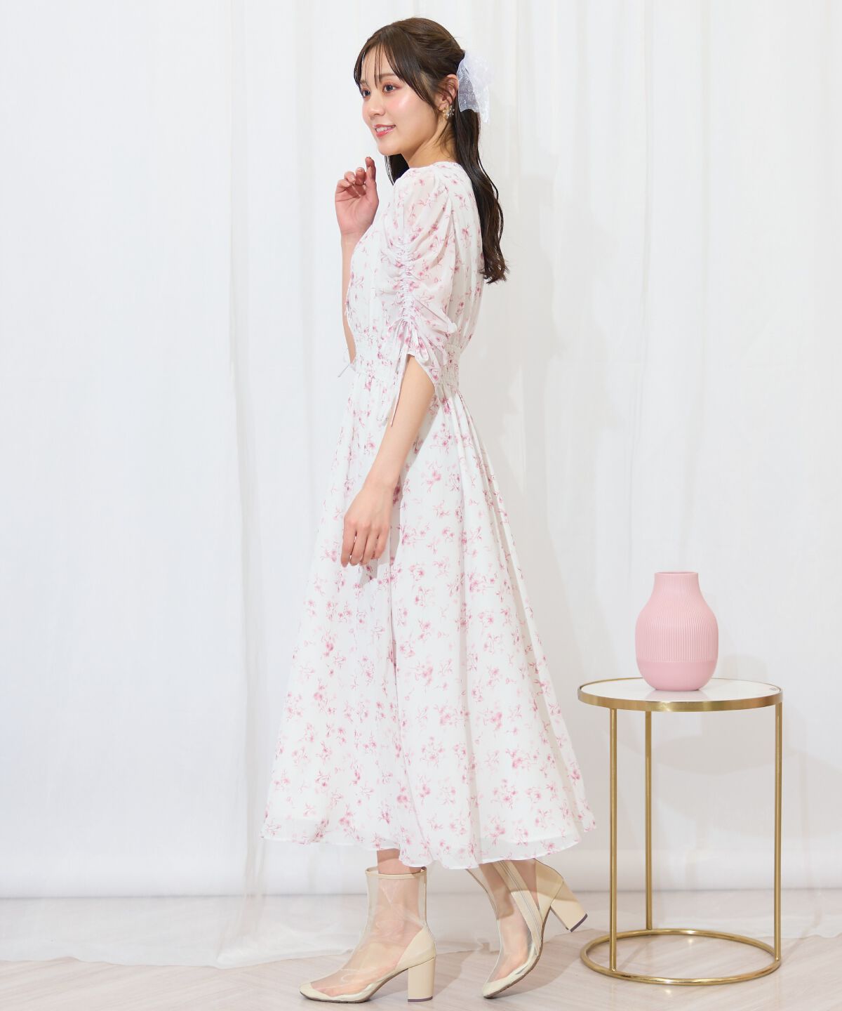 WILLSELECTION「ピンタックウエストシャーリングフラワーワンピース」|ワンピース|