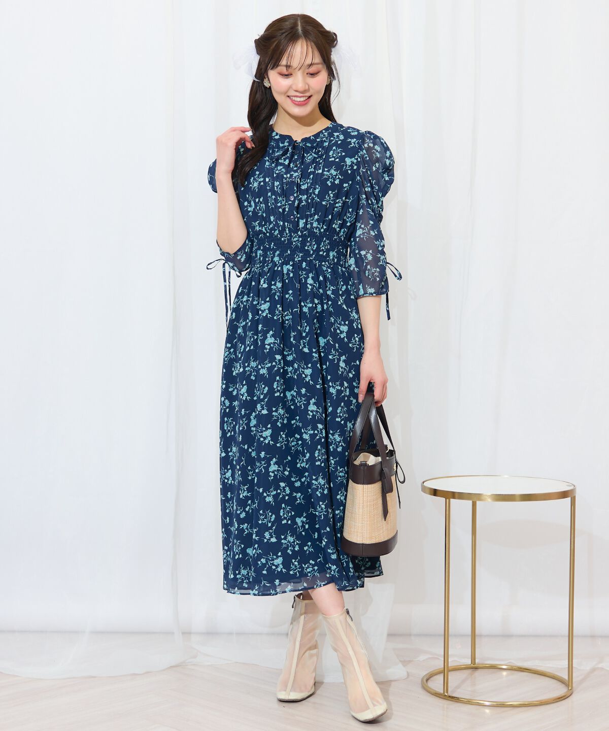 WILLSELECTION「ピンタックウエストシャーリングフラワーワンピース」|ワンピース|