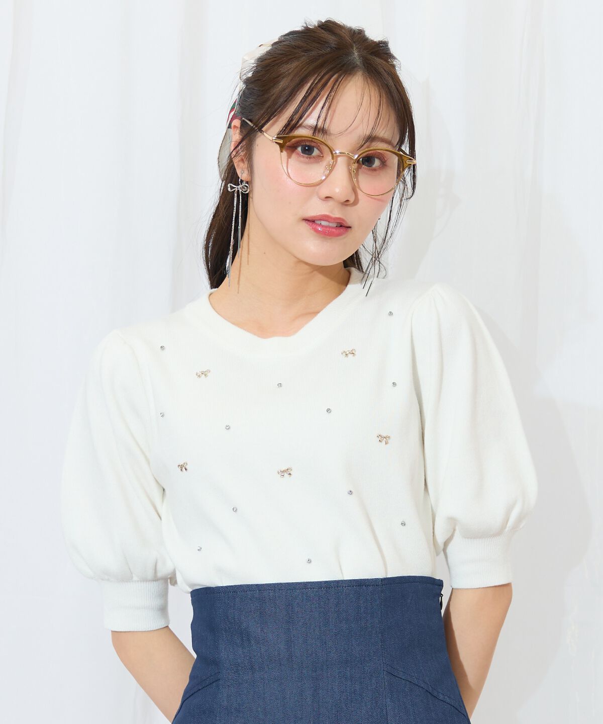 WILLSELECTION「ビジュー＆リボンパーツニットプルオーバー」|ニット・セーター|オフ