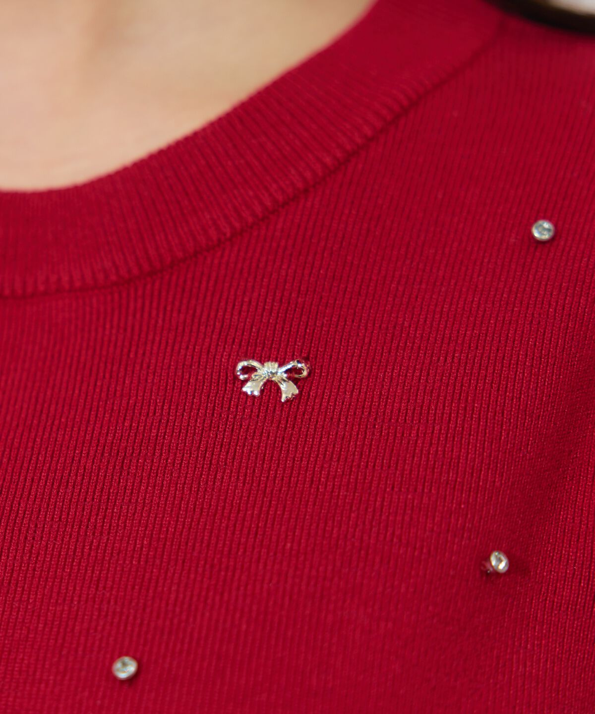 WILLSELECTION「ビジュー＆リボンパーツニットプルオーバー」|ニット・セーター|