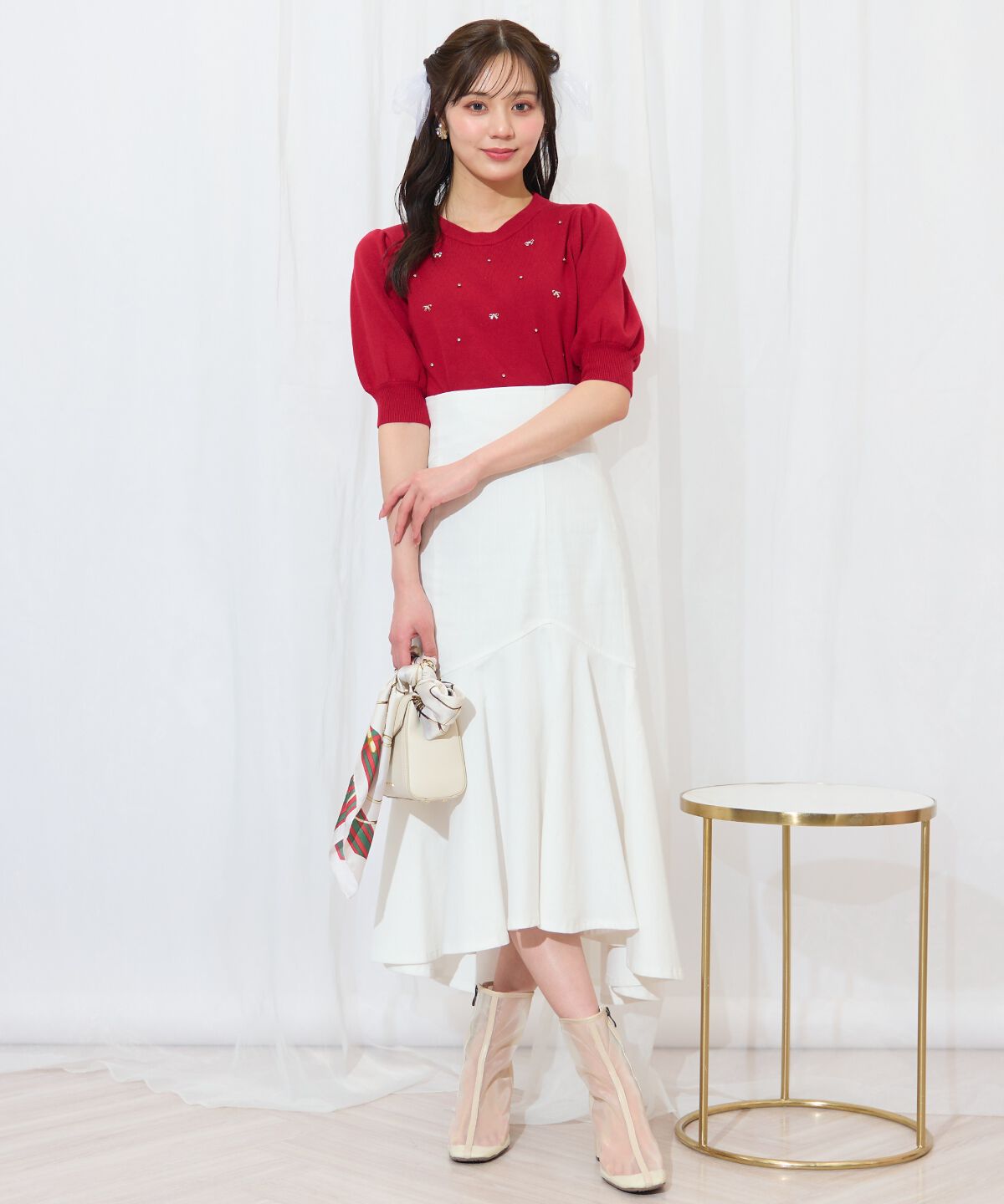 WILLSELECTION「ビジュー＆リボンパーツニットプルオーバー」|ニット・セーター|