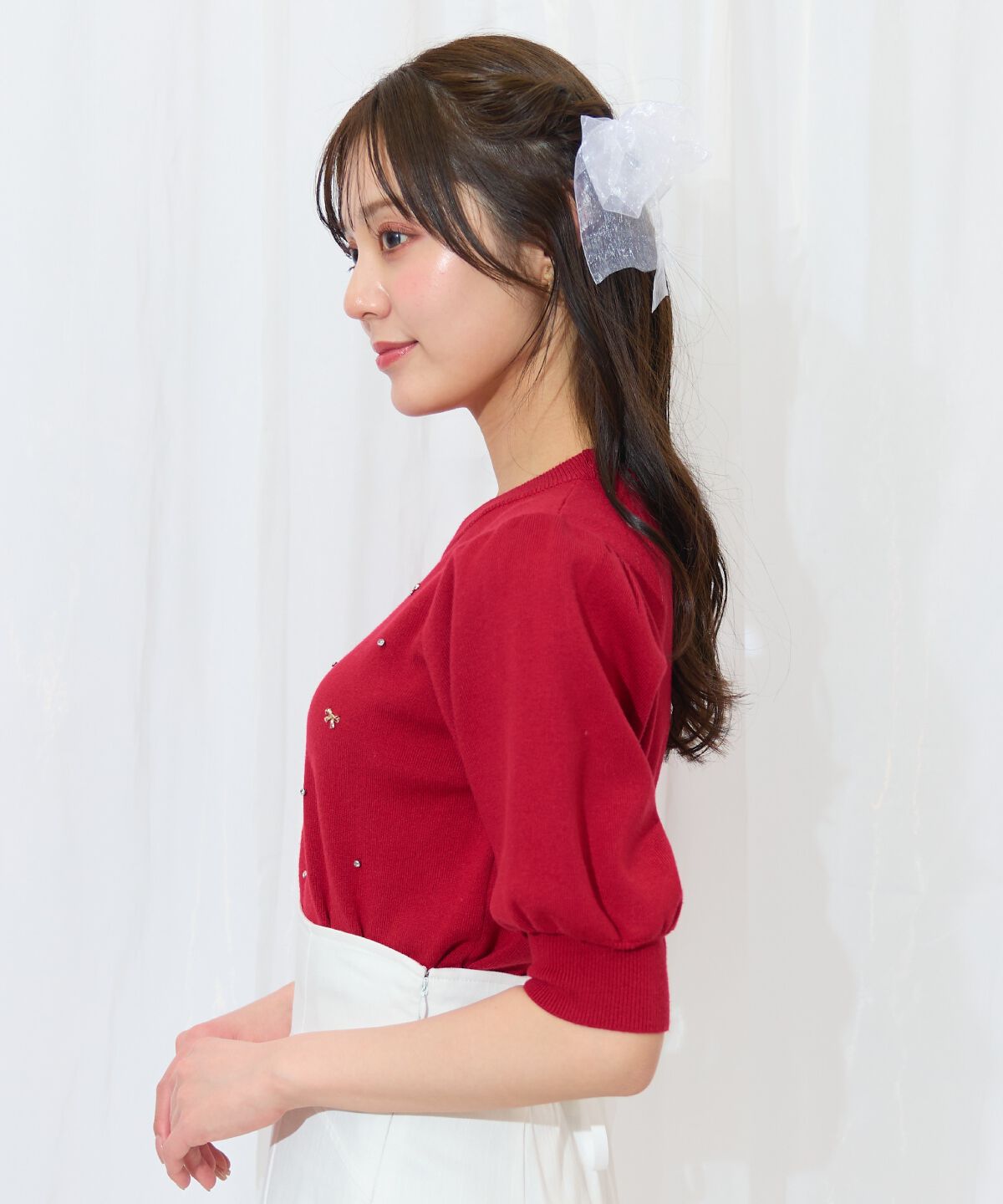 WILLSELECTION「ビジュー＆リボンパーツニットプルオーバー」|ニット・セーター|