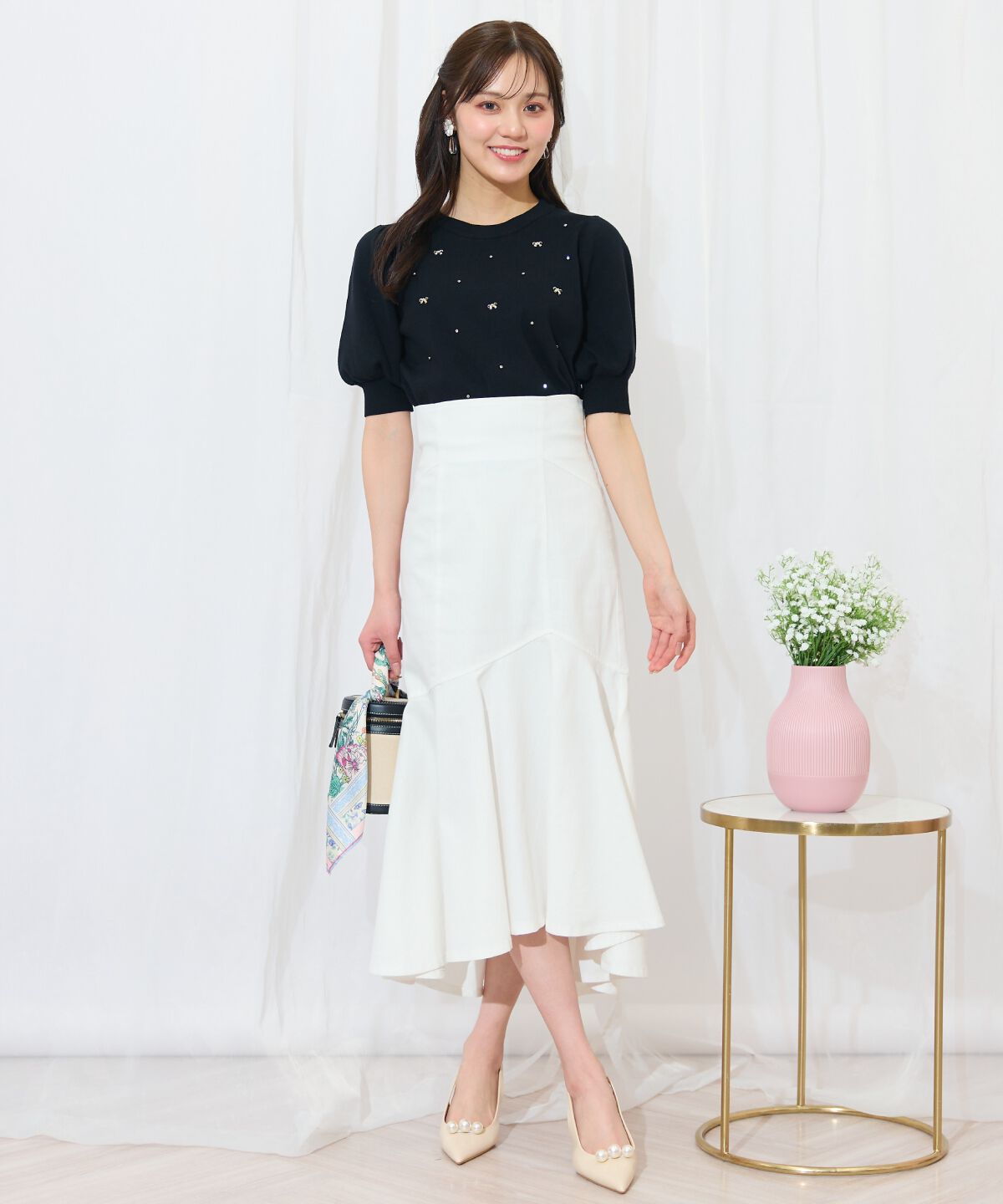 WILLSELECTION「ビジュー＆リボンパーツニットプルオーバー」|ニット・セーター|