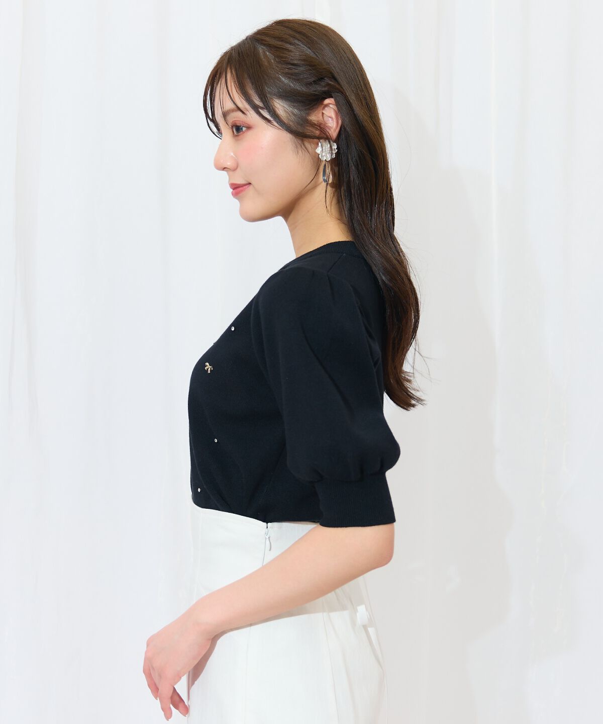 WILLSELECTION「ビジュー＆リボンパーツニットプルオーバー」|ニット・セーター|