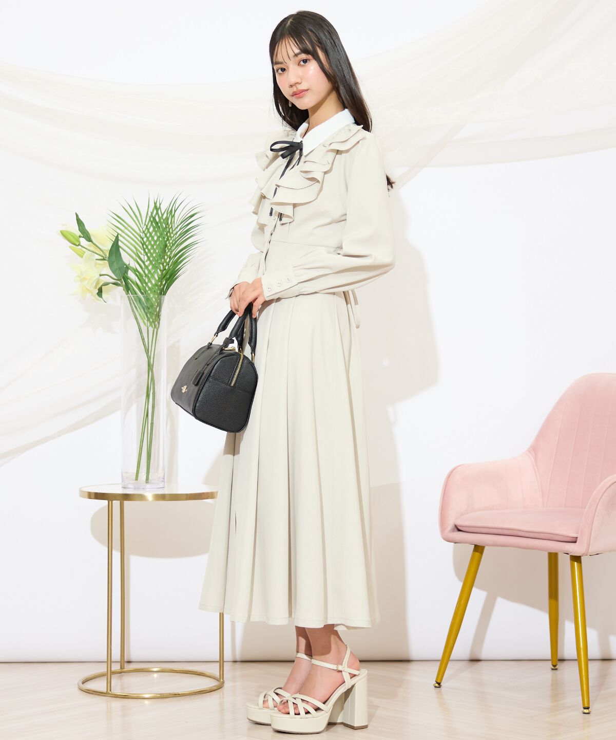 WILLSELECTION「配色襟ダブルフリルシャツワンピース」|ワンピース|