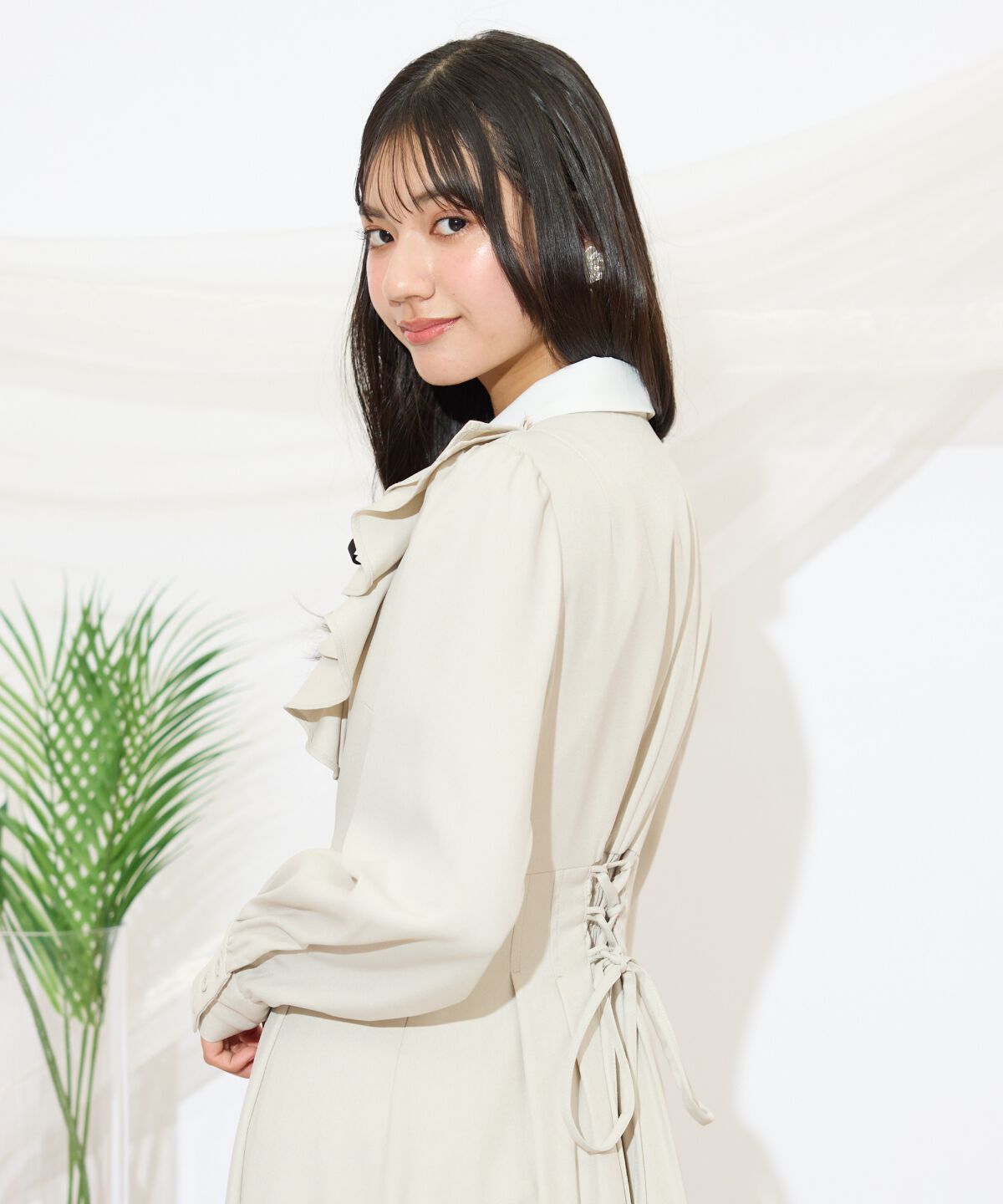 WILLSELECTION「配色襟ダブルフリルシャツワンピース」|ワンピース|