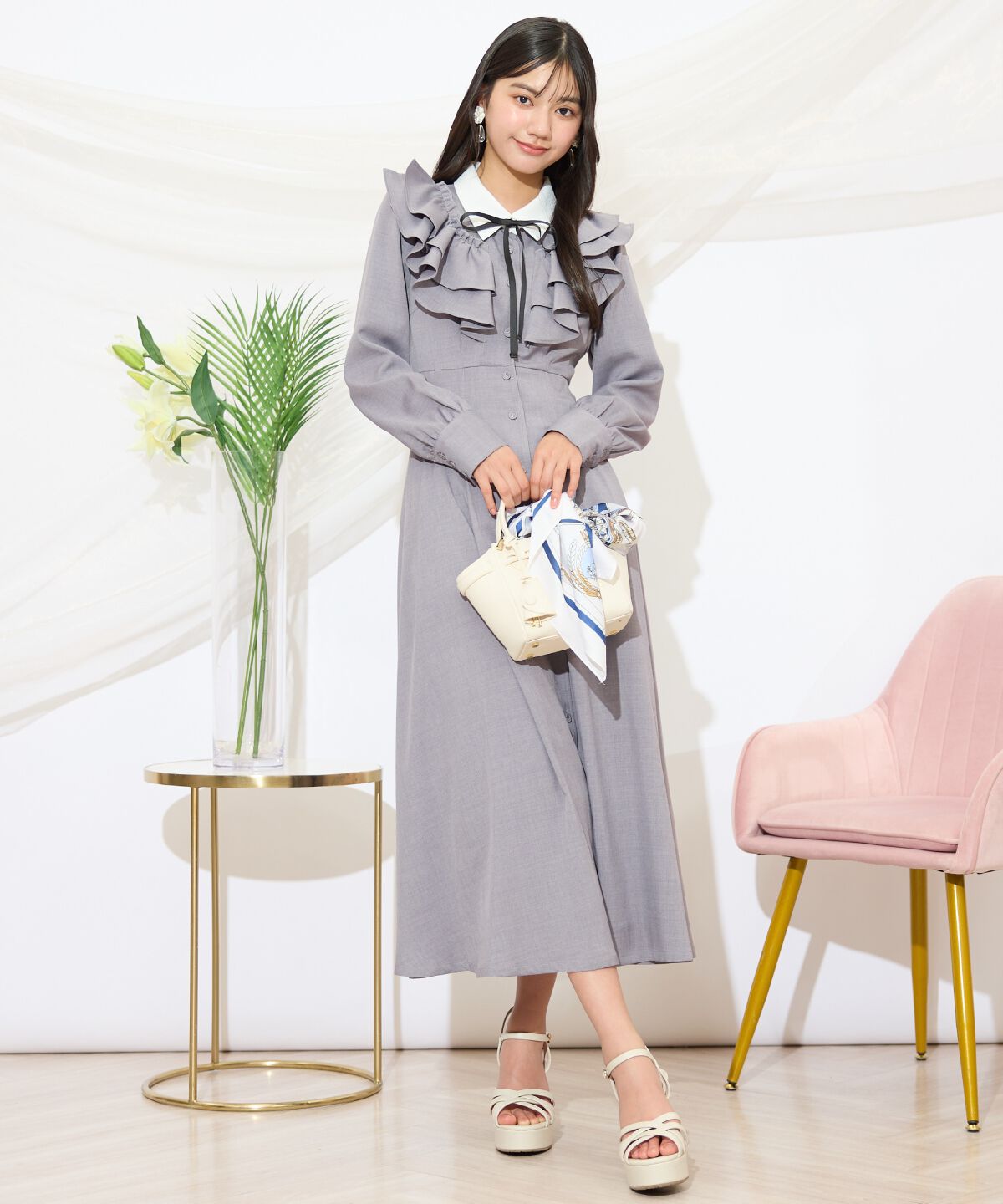 WILLSELECTION「配色襟ダブルフリルシャツワンピース」|ワンピース|