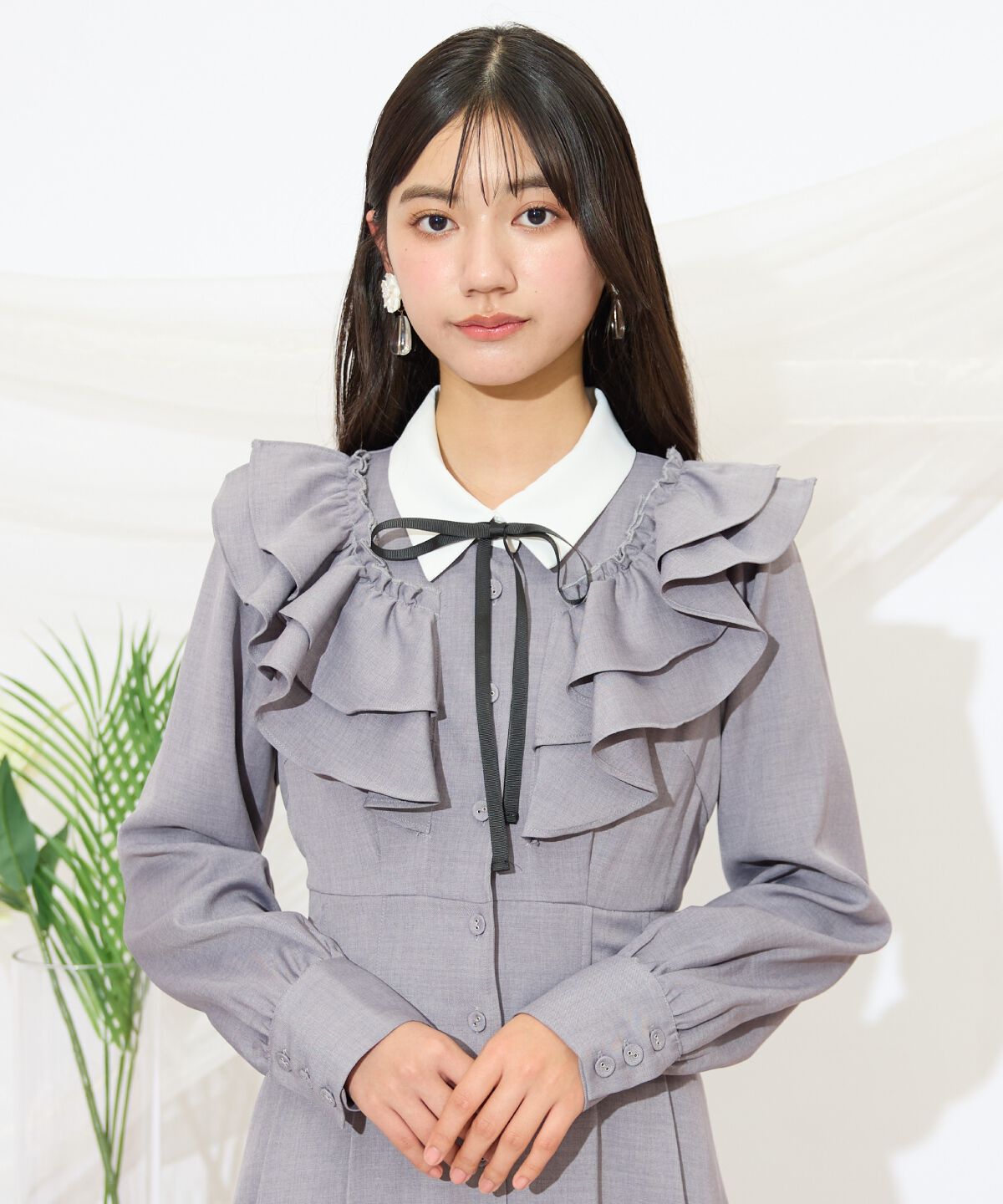 WILLSELECTION「配色襟ダブルフリルシャツワンピース」|ワンピース|