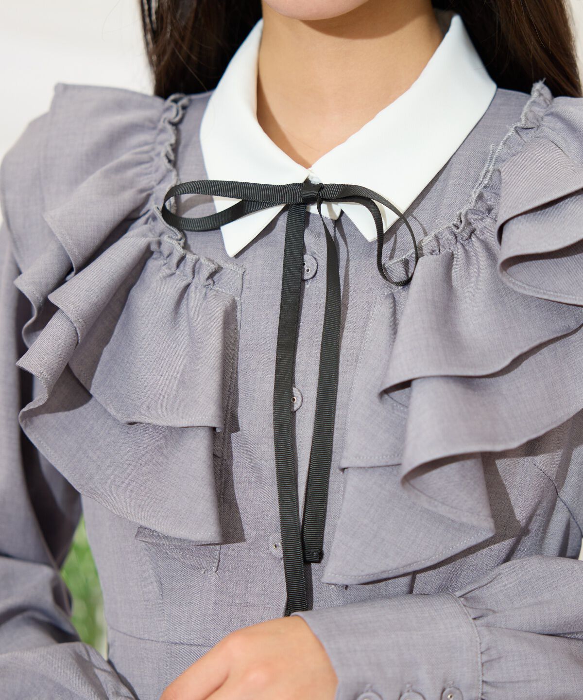 WILLSELECTION「配色襟ダブルフリルシャツワンピース」|ワンピース|