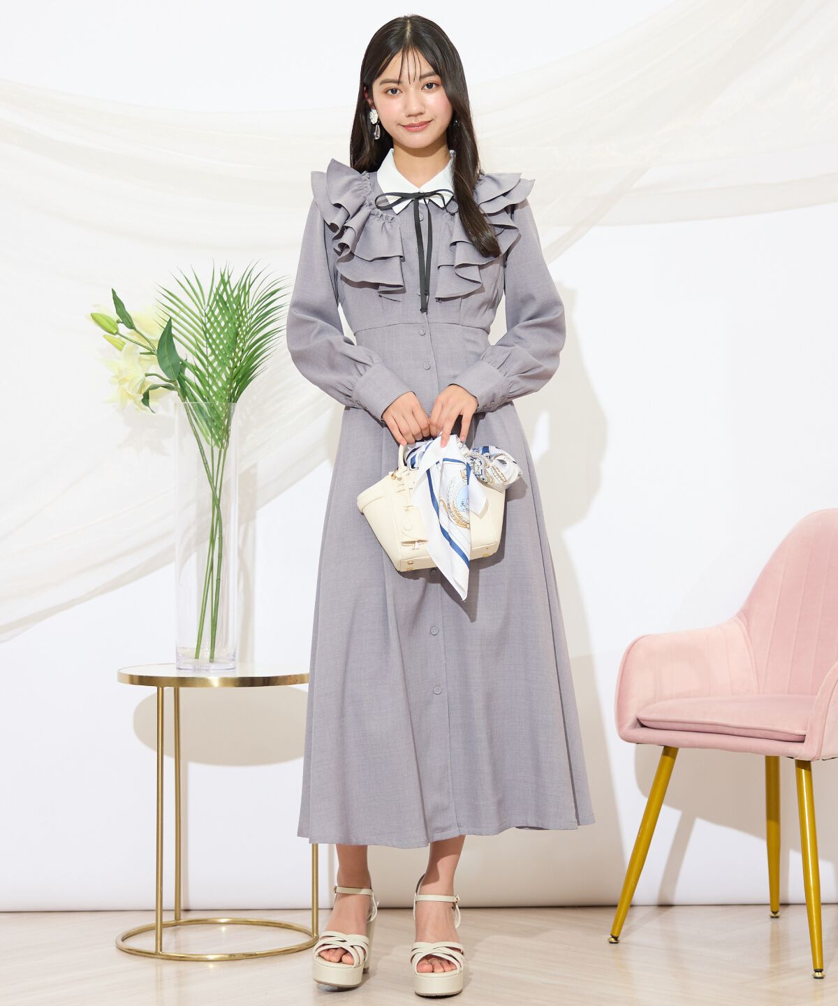 WILLSELECTION「配色襟ダブルフリルシャツワンピース」|ワンピース|