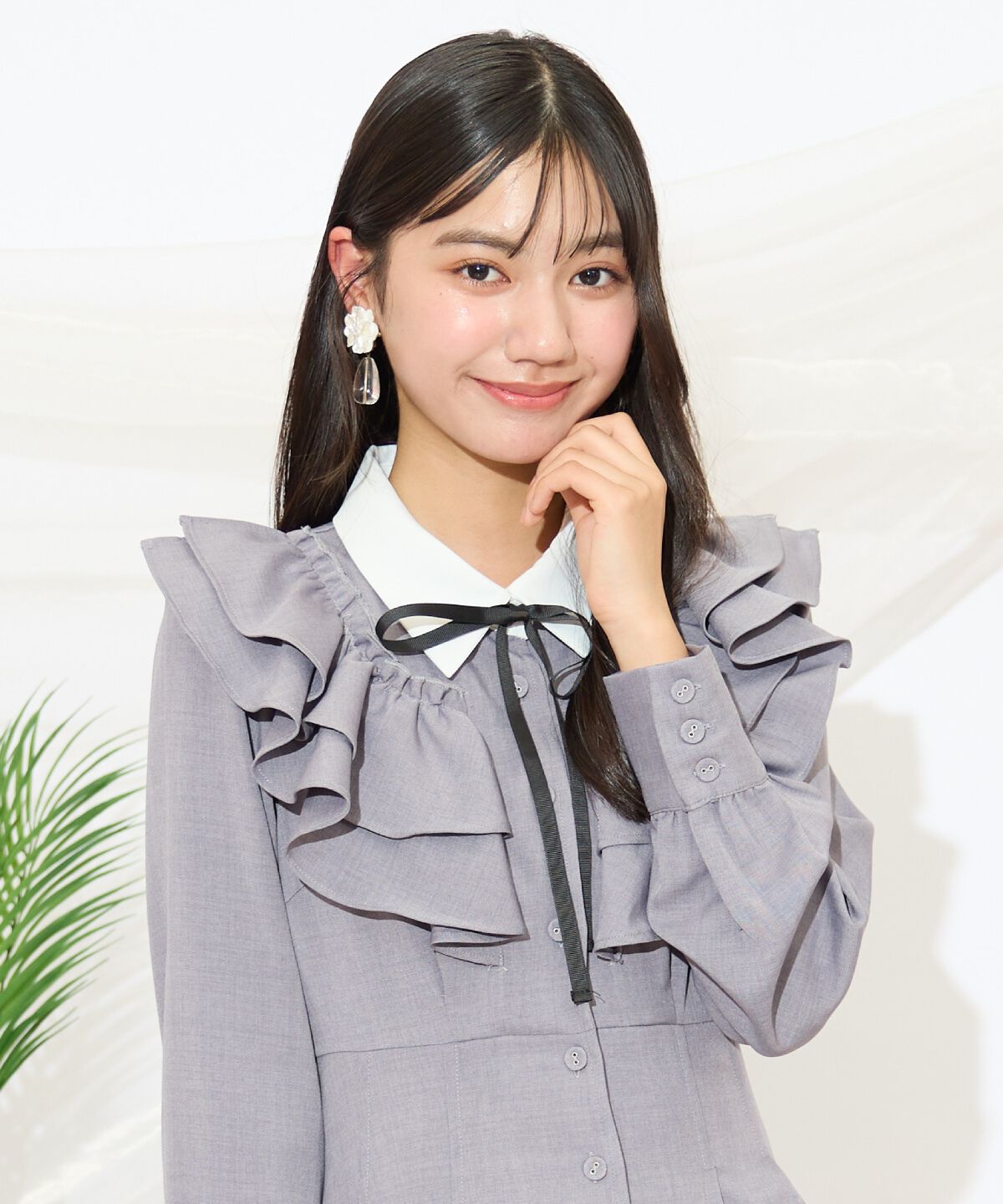 WILLSELECTION「配色襟ダブルフリルシャツワンピース」|ワンピース|